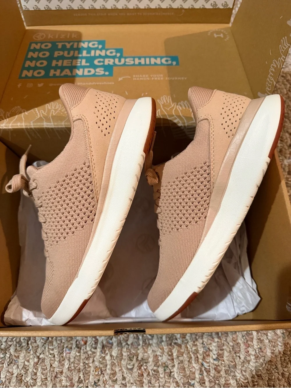 Kizik Women’s Hands-Free Lima Lightweight Knit Sneaker in Fawn